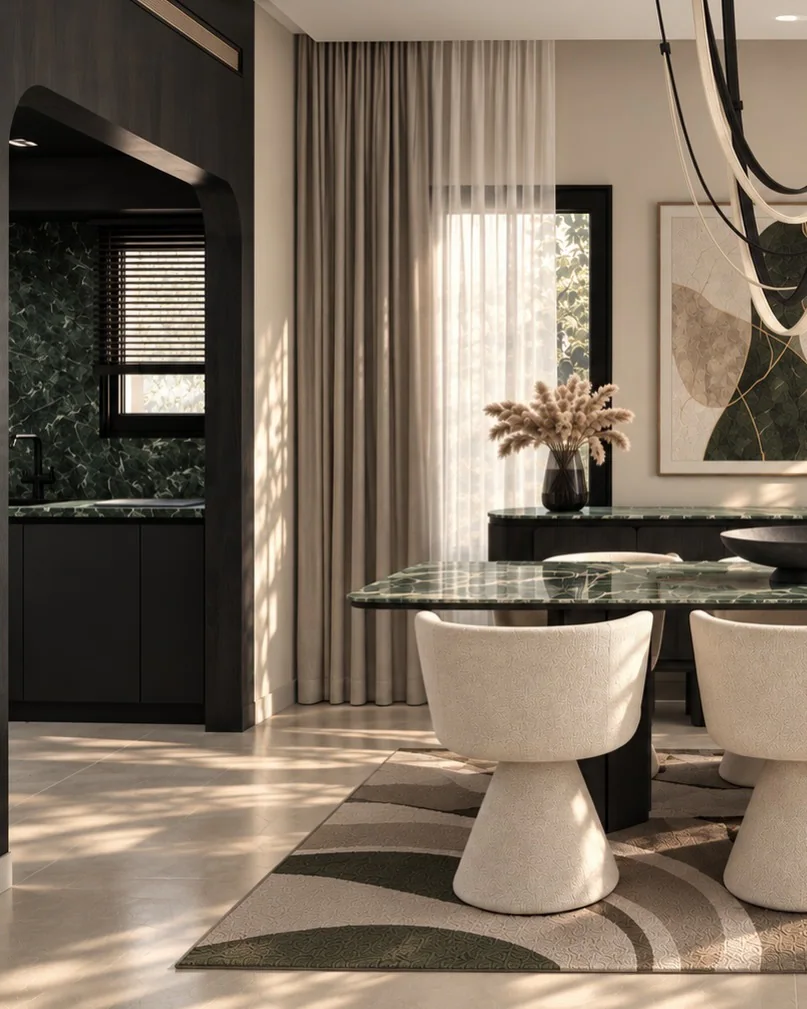 The Emerald Table — Dining, towards the kitchen