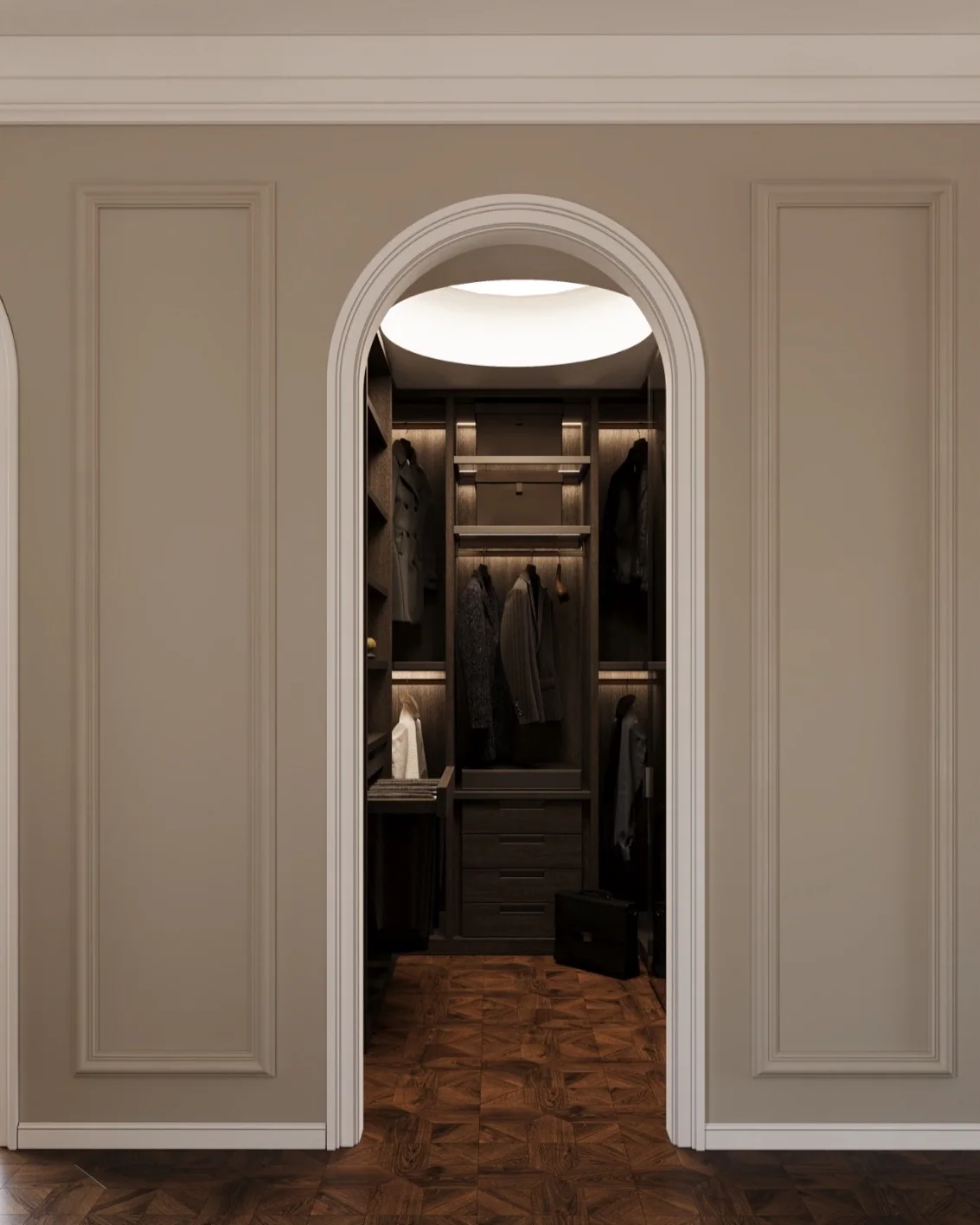 Quiet Luxury Suite — Arched entry to the closet